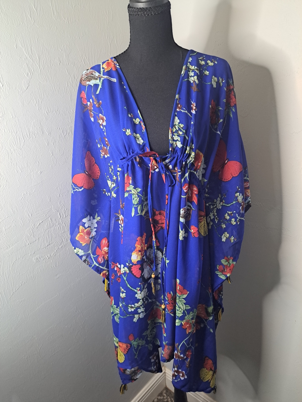 Blue Floral Tie-Front Swim Coverup